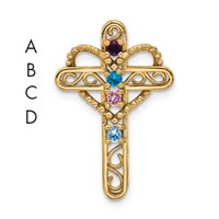 14K Yellow Gold Genuine 4 Stone Mother's Cross Pendant view 5
