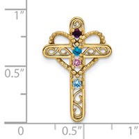 14K Yellow Gold Genuine 4 Stone Mother's Cross Pendant view 4