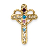 14K Yellow Gold Genuine 4 Stone Mother's Cross Pendant view 1
