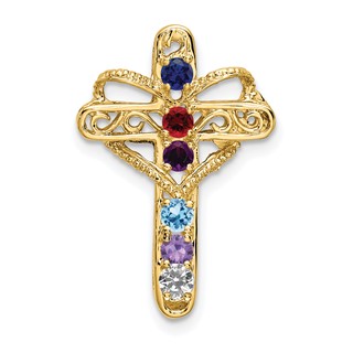 10k Polished Filigree 6-Stone Mothers Cross Pendant Mounting