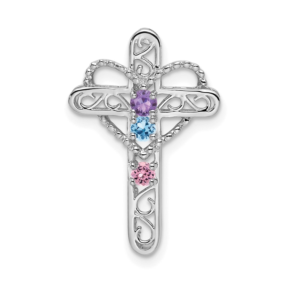 14K White Gold Genuine Mother's Cross Pendant
