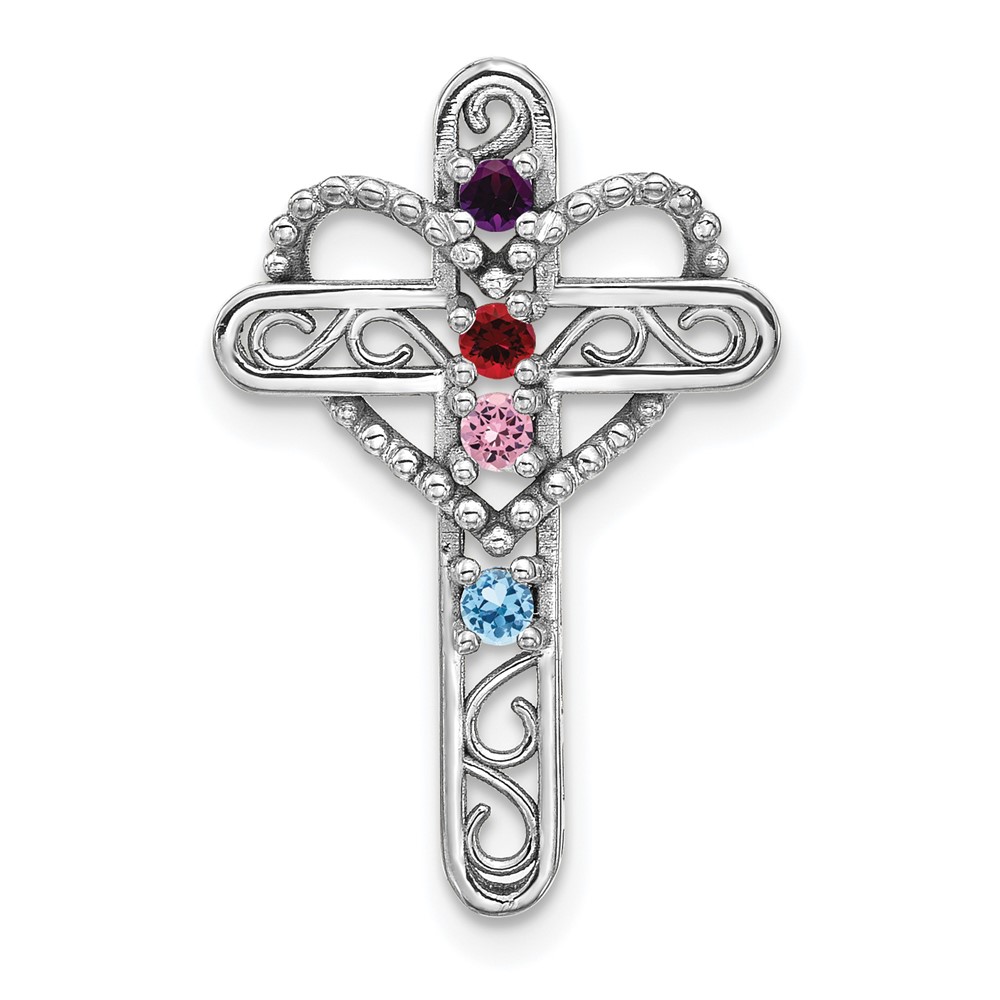14K White Gold Genuine Mother's Cross Pendant