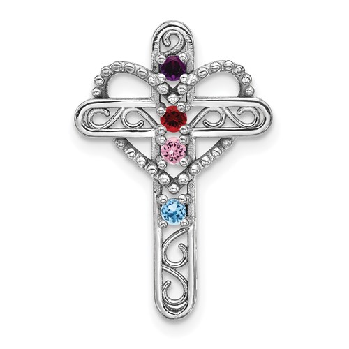 14K White Gold Synthetic Mother's Cross Pendant