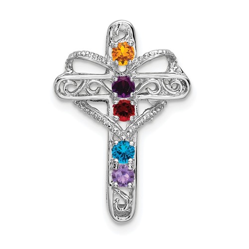 14K White Gold Synthetic Mother's Cross Pendant