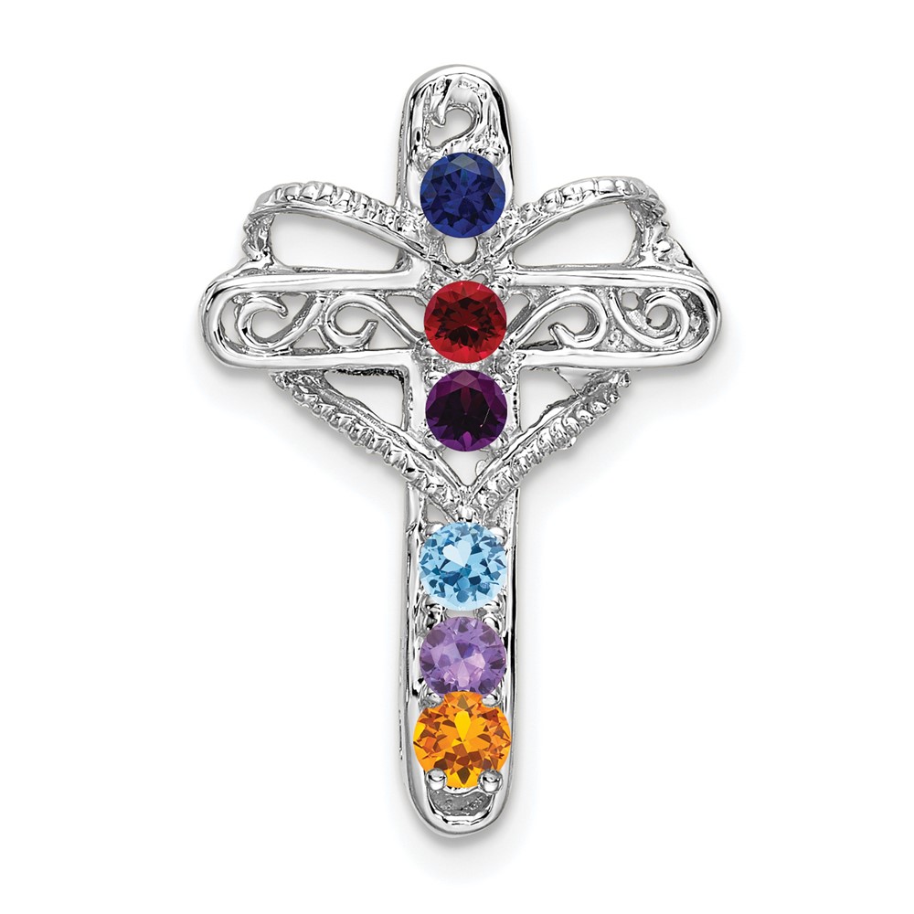 14K White Gold Synthetic Mother's Cross Pendant