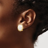 14K Yellow Gold 14-15mm White Freshwater Cultured Mabe Pearl Omega Back Earrings view 3