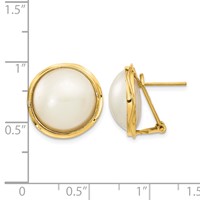 14K Yellow Gold 14-15mm White Freshwater Cultured Mabe Pearl Omega Back Earrings view 4