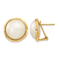 14K Yellow Gold 14-15mm White Freshwater Cultured Mabe Pearl Omega Back Earrings view 1