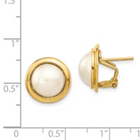 14K Yellow Gold 10-11mm White Freshwater Cultured Mabe Pearl Omega Back Earrings view 4