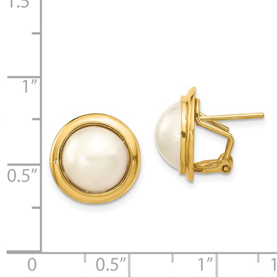 14k 10-11mm White Freshwater Cultured Mabe Pearl Omega Back Earrings