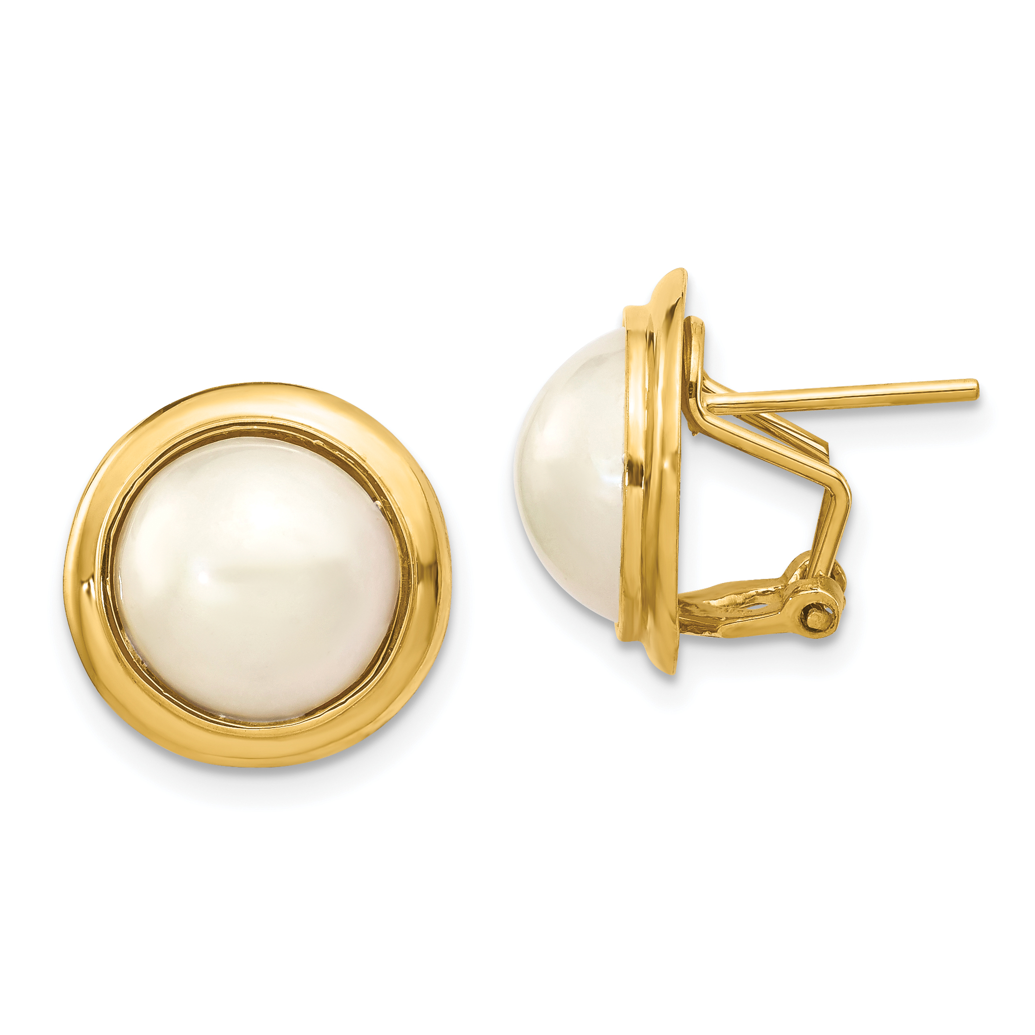 14k 10-11mm White Freshwater Cultured Mabe Pearl Omega Back Earrings (XMP85)