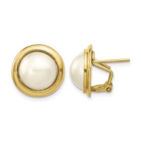 14K Yellow Gold 10-11mm White Freshwater Cultured Mabe Pearl Omega Back Earrings view 1