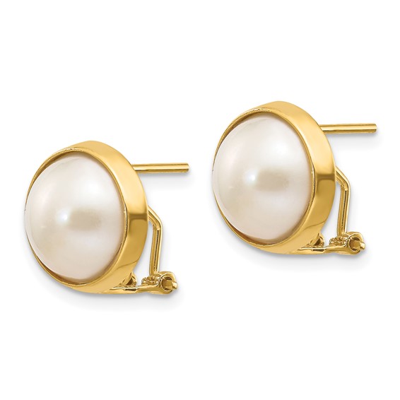 14k 10-11mm White Mabe Freshwater Cultured Pearl Omega Back Earrings