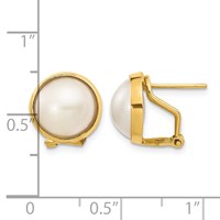 14K Yellow Gold 10-11mm White Mabe Freshwater Cultured Pearl Omega Back Earrings view 4