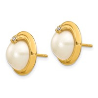 14K Yellow Gold 10-12mm Cultured Mabe Pearl & Diamond Earrings view 2