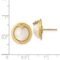 14K Yellow Gold 10-12mm Cultured Mabe Pearl & Diamond Earrings view 4