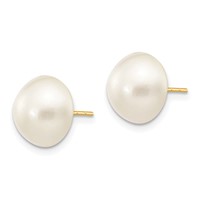14K Yellow Gold 10-11mm White Saltwater Cultured Mabe Pearl Post Earrings view 2