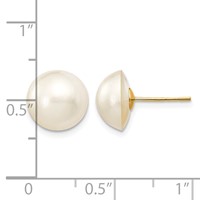 14K Yellow Gold 10-11mm White Saltwater Cultured Mabe Pearl Post Earrings view 4