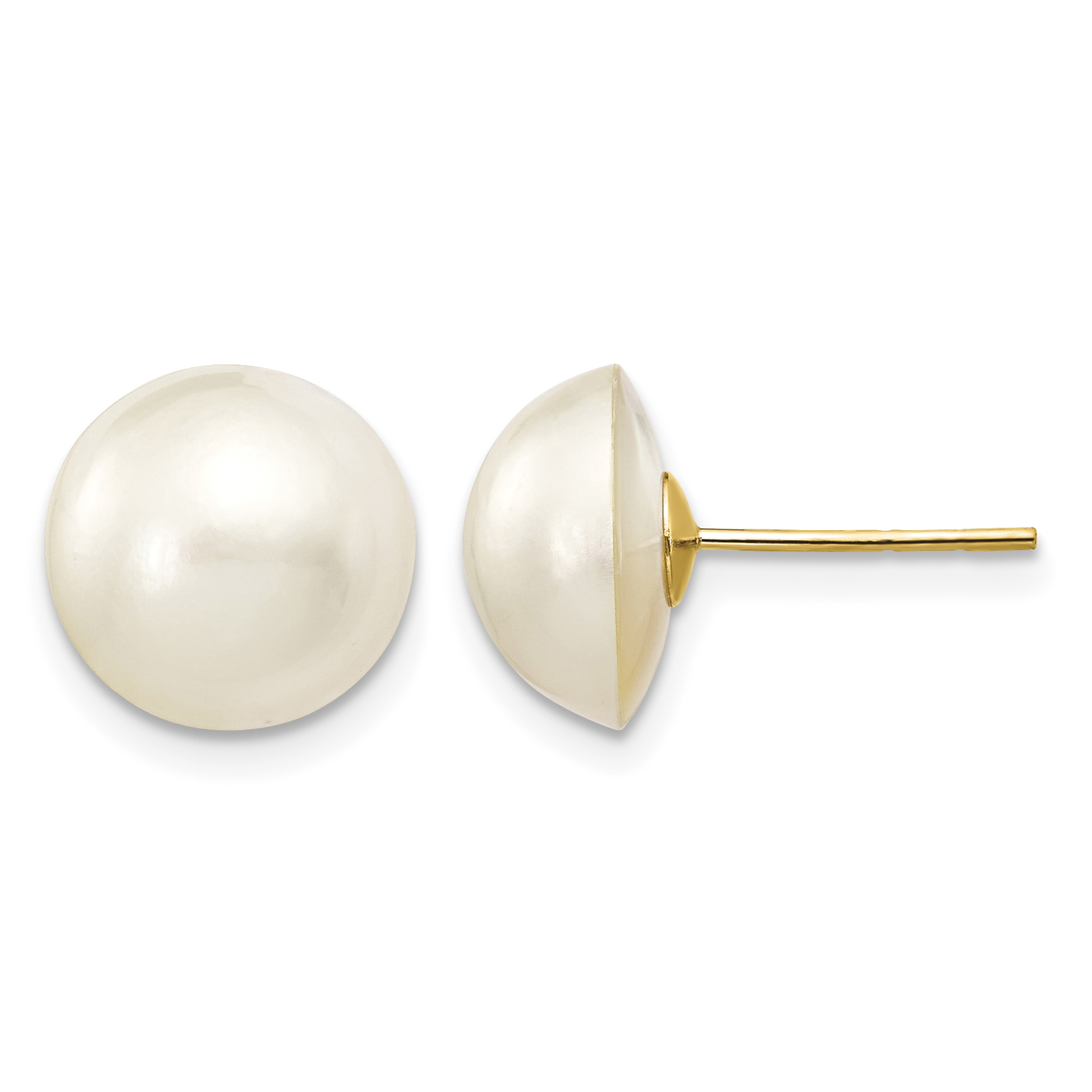 14k 10-11mm White Freshwater Cultured Mabe Pearl Post Earrings (XMP92)