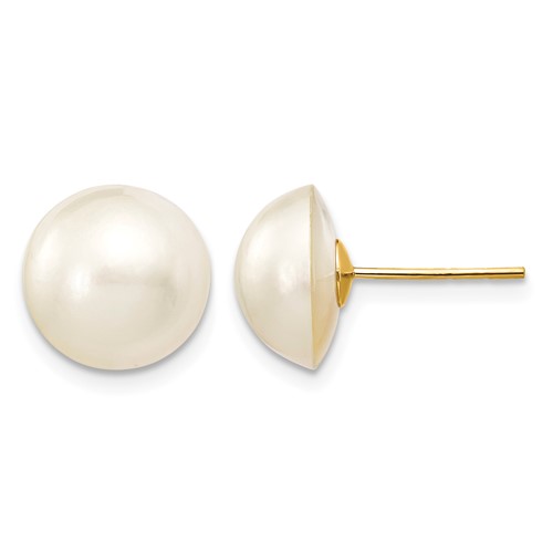 14K Yellow Gold 10-11mm White Saltwater Cultured Mabe Pearl Post Earrings