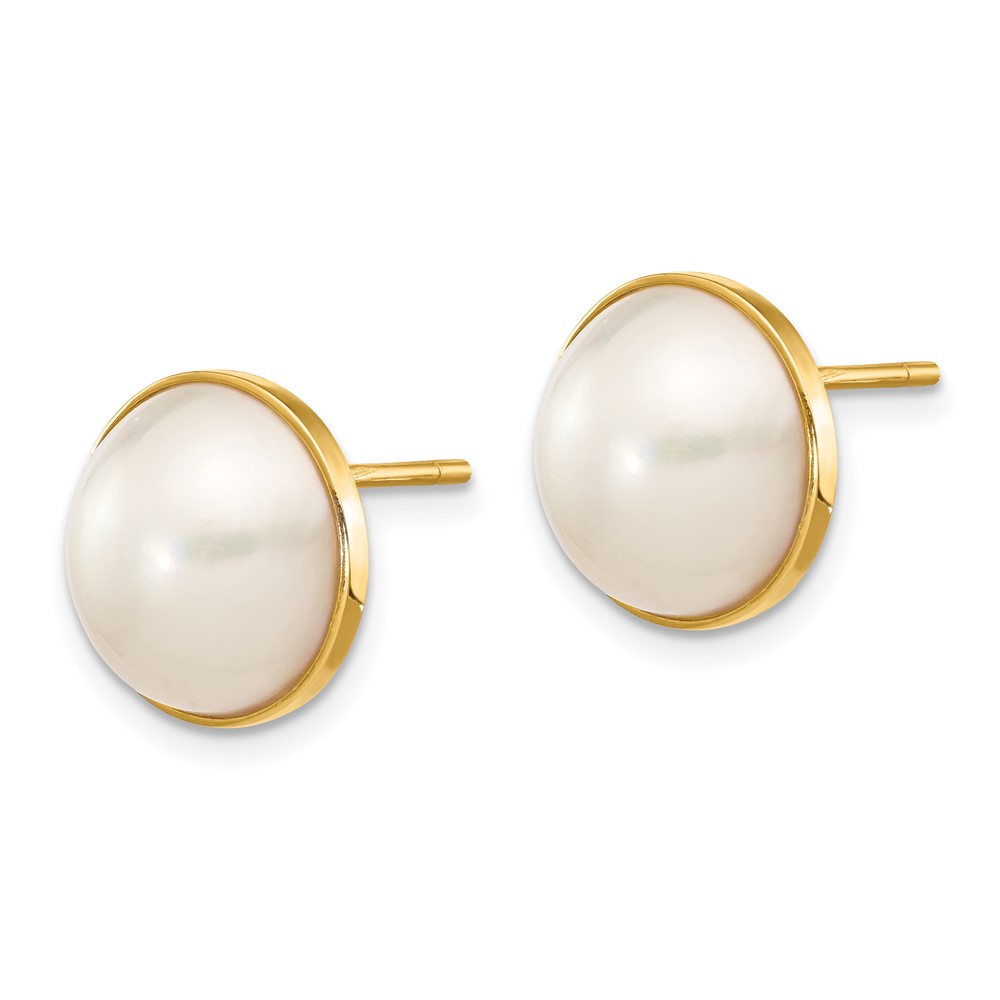 14k 9-10mm White Freshwater Cultured Mabe Pearl Post Earrings (XMP96)