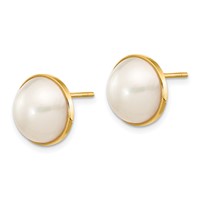 14K 9-10mm White Saltwater Cultured Mabe Pearl Post Earrings view 2