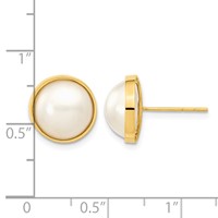 14K 9-10mm White Saltwater Cultured Mabe Pearl Post Earrings view 4