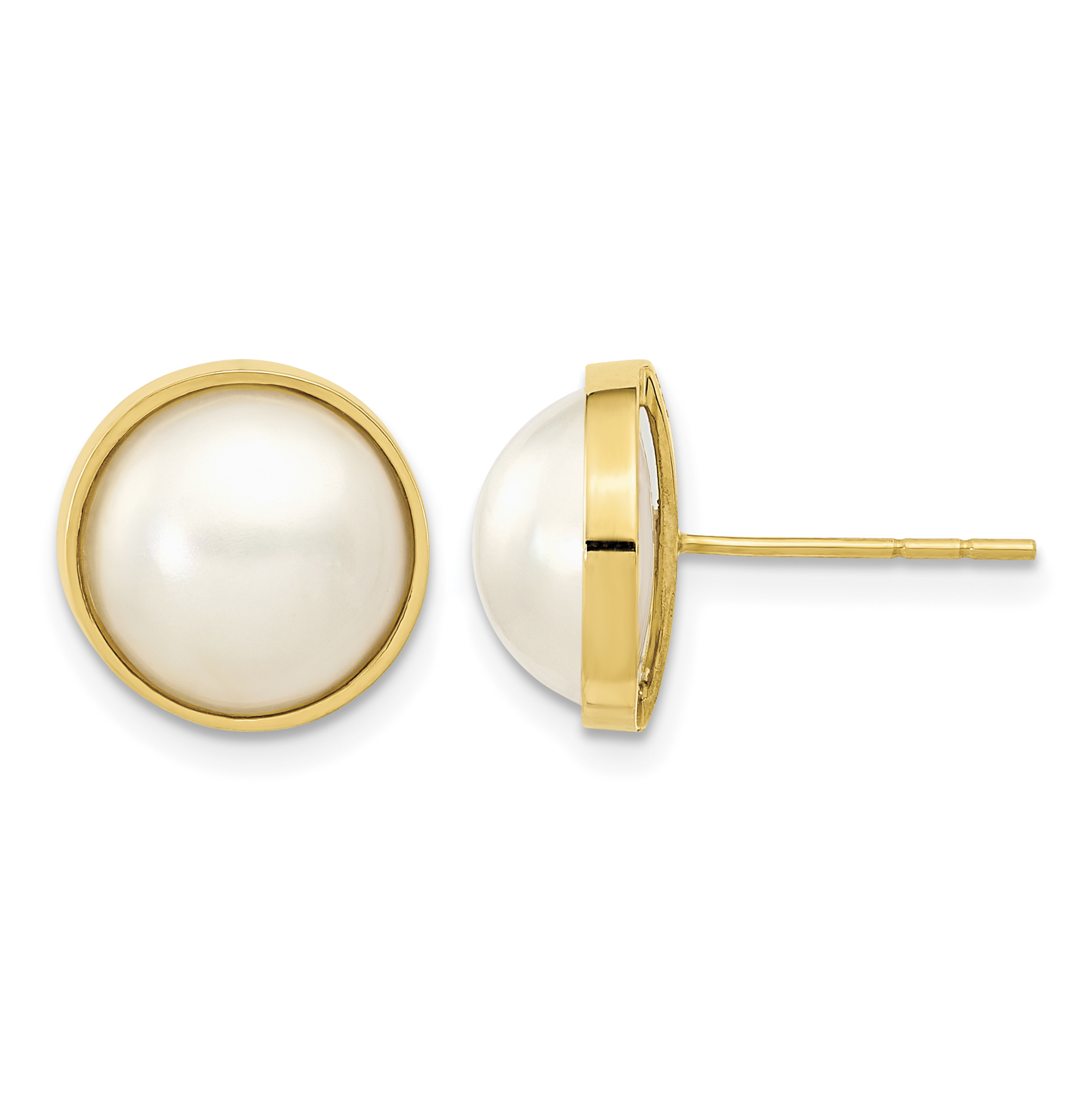 14k 9-10mm White Freshwater Cultured Mabe Pearl Post Earrings (XMP96)