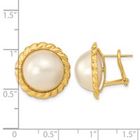 14K Yellow Gold 13-14mm White Mabe Saltwater Cultured Pearl Omega Back Earrings view 4