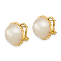 14K Yellow Gold 14-15mm White Mabe Saltwater Cultured Pearl Omega Back Earrings view 2