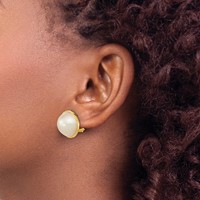 14K Yellow Gold 14-15mm White Mabe Saltwater Cultured Pearl Omega Back Earrings view 3