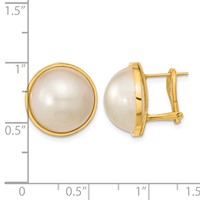 14K Yellow Gold 14-15mm White Mabe Saltwater Cultured Pearl Omega Back Earrings view 4