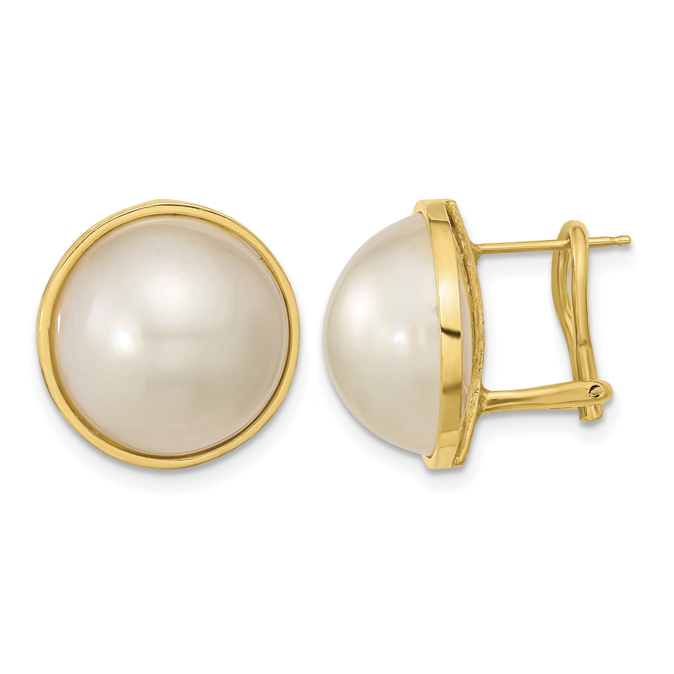 14k 14-15mm White Mabe Saltwater Cultured Pearl Omega Back Earrings (XMP98)