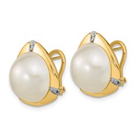 14K Yellow Gold 12-13mm White Mabe Saltwater Cultured Pearl and.06 Carat Diamond Omega Back Earrings view 2