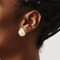 14K Yellow Gold 12-13mm White Mabe Saltwater Cultured Pearl and.06 Carat Diamond Omega Back Earrings view 3