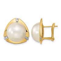 14K Yellow Gold 12-13mm White Mabe Saltwater Cultured Pearl and.06 Carat Diamond Omega Back Earrings view 1