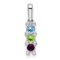 14K White Gold Family Jewelry Genuine Stone & Diamond Set Pendant view 2