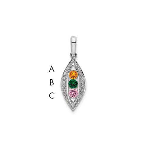 14K White Gold Family Jewelry Synthetic Stone & Diamond Set Pendant