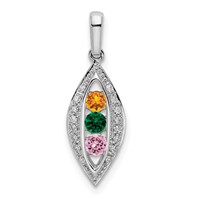 14K White Gold Family Jewelry Synthetic Stone & Diamond Set Pendant view 2