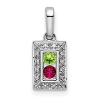 14K White Gold Family Jewelry Synthetic Stone & Diamond Set Pendant view 2