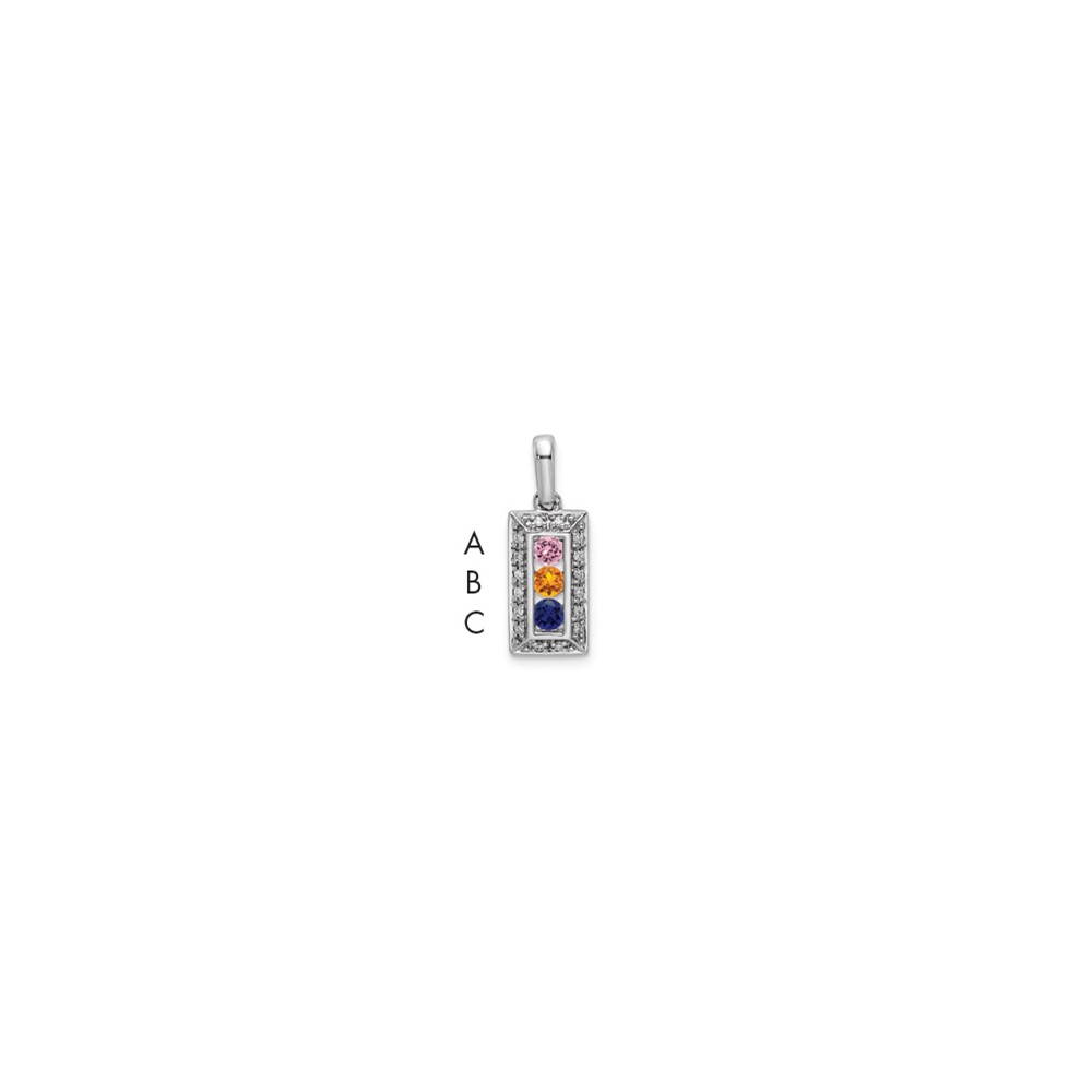 14K White Gold Family Jewelry Synthetic Stone & Diamond Set Pendant