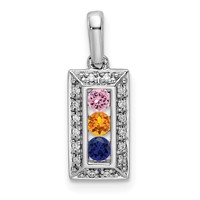 14K White Gold Family Jewelry Synthetic Stone & Diamond Set Pendant view 2