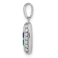 14K White Gold Family Jewelry Synthetic Stone & Diamond Set Pendant view 3