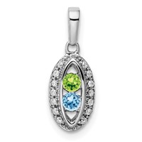 14K White Gold Family Jewelry Synthetic Stone & Diamond Set Pendant view 2