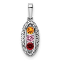 14K White Gold Family Jewelry Genuine Stone & Diamond Set Pendant view 2