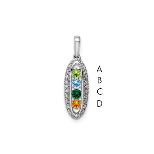 14K White Gold Family Jewelry Synthetic Stone & Diamond Set Pendant
