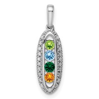 14K White Gold Family Jewelry Genuine Stone & Diamond Set Pendant view 2