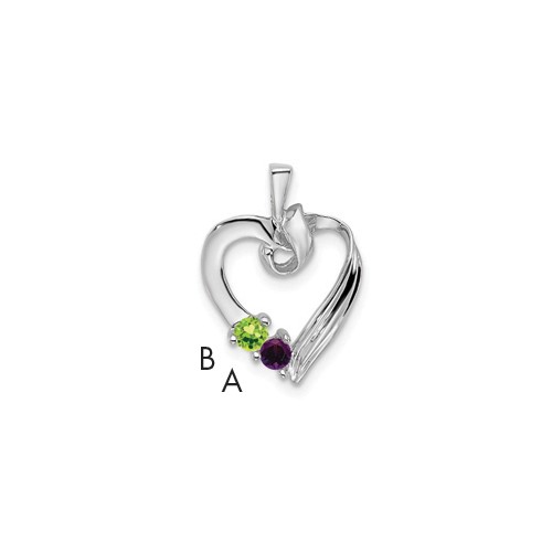 14K White Gold 2 Genuine Stone Family Pendant