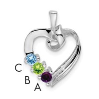 14K White Gold 3 Genuine Stone Family Pendant view 1