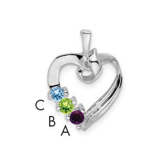 10k White Gold 3 Genuine Stone Family Pendant